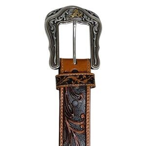Tony Lama Leather Westerly Ride Tooled Belt C41514 Size 40 Made USA Brown Mens